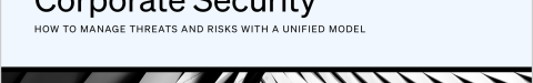 Abstract black and white striped architectural pattern with "Connected Corporate Security" text overlay