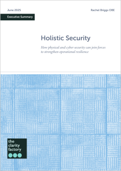 White paper cover showing blue circuit board pattern with title "Holistic Security" and Gartner logo