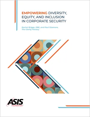ASIS corporate security report cover with geometric design featuring diverse people icons