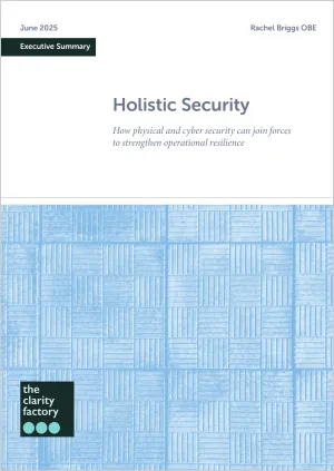 White paper cover showing blue circuit board pattern with title "Holistic Security" and Gartner logo